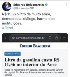 Litro da gasolina custa R$ 11,56 no interior do Acre