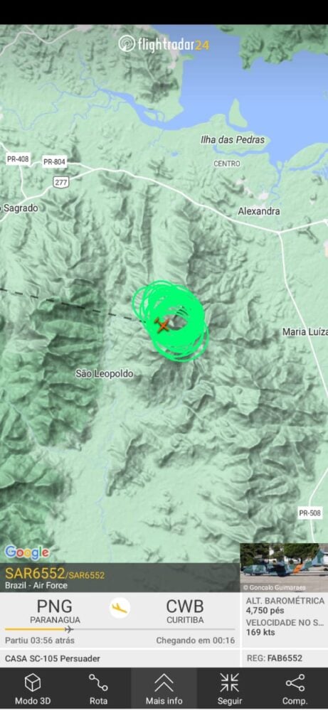 localização da queda de avião exibida no mapa