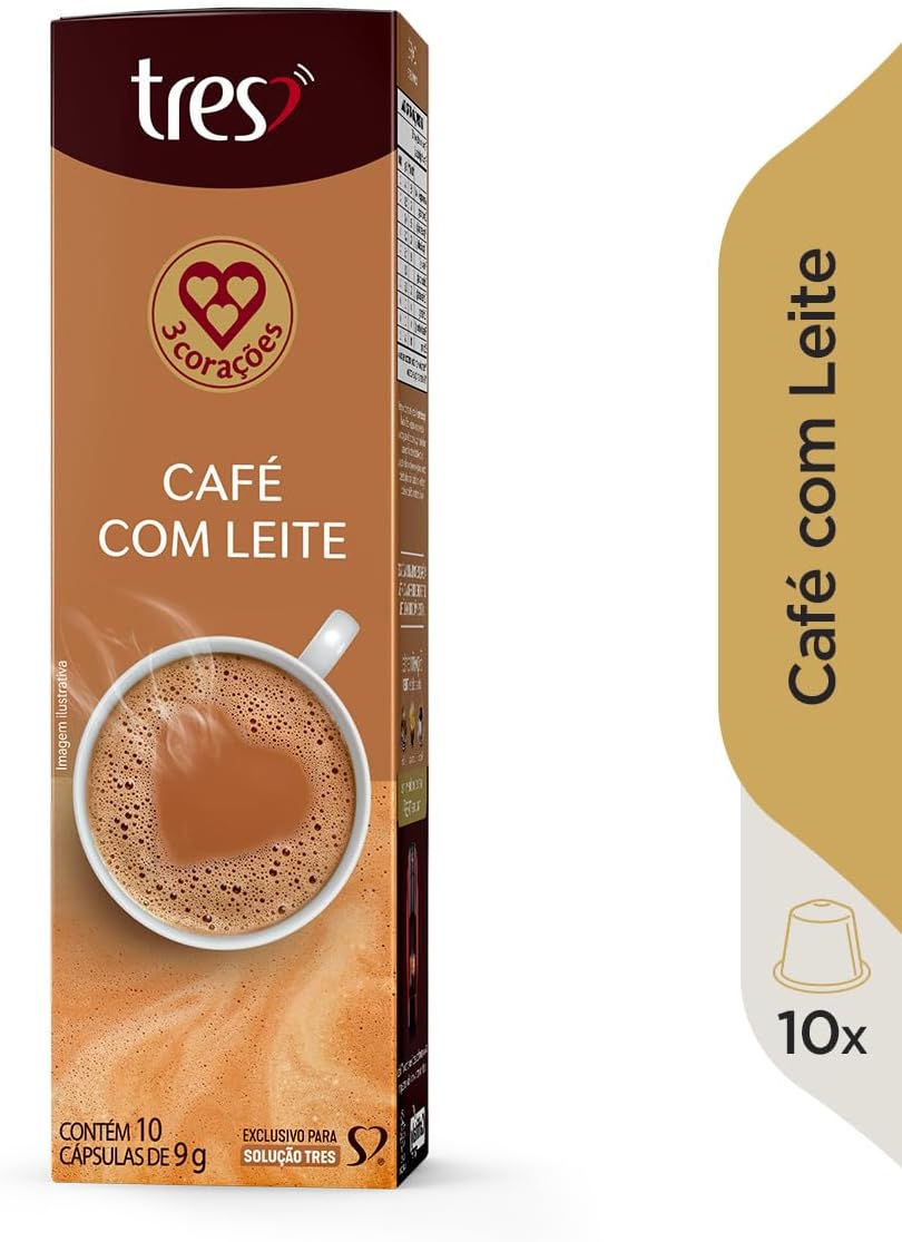 3 Corações Cápsula Café com Leite TRES - 10 unidades