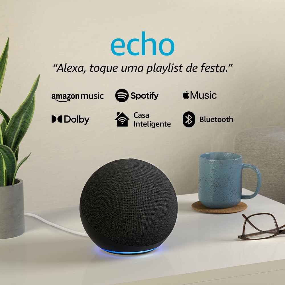 Echo com Alexa (4ª Geração): Com Som Premium e Hub Zigbee de Casa Inteligente - Cor Preta