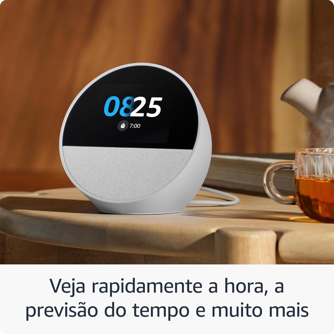 Novo Echo Spot com Alexa (2024) | Despertador inteligente com som vibrante | Cor Branca