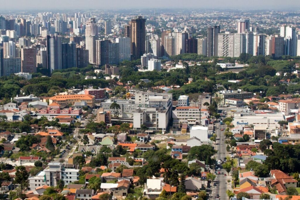 Aerial shot of the city of Curitiba in Parana, Brazil