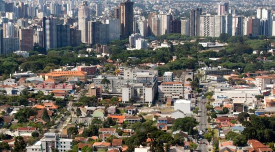 Aerial shot of the city of Curitiba in Parana, Brazil