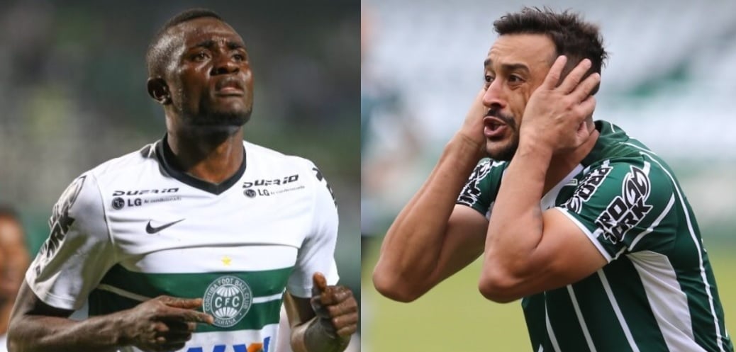 Robinho e o camaronês Joel, do Paysandu x Coritiba