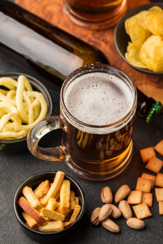 high-angle-beer-snacks-arrangement